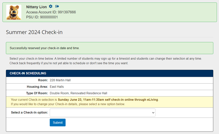 screenshot of eLiving, showing the Schedule Move In section